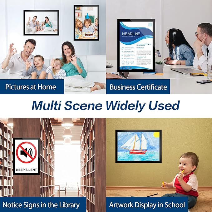 8.5" x 11" Acrylic Magnetic Sign Holder Wall Mount, Self Adhesive Magnetic Display Frame with Nano Tape and Strong Magnetic Border for Wall, Door, Glass, Home, Store, Office (Black, 10Pack)