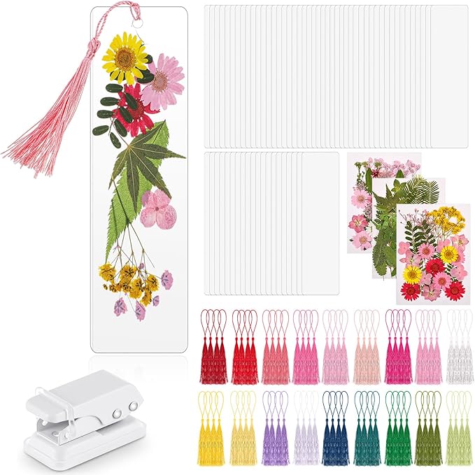 150 Pcs DIY Pressed Dried Flower Bookmark Making Kit, DIY Bookmark Bulk Thanksgiving Teacher Gifts for Reading Women Book Lovers(2 x 8 Inch,Pink)