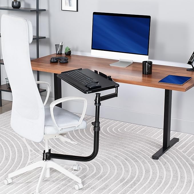 VIVO Office Chair Mounted 26 x 12 Inch Keyboard and Mouse Tray, Ergonomic Tilt, Full Motion 360 Degree Rotation, Black, MOUNT-KB18CP