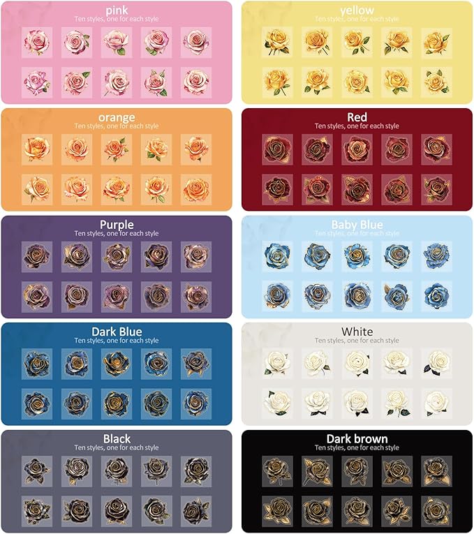 100 PCS Large Size Flowers Rose Sticker for Journaling Supplies, Dried Flowers Themed Resin Watercolor Floral Sticker for Scrapbooking, Aesthetic Room Decor Junk Journal Bullet Journals Collage