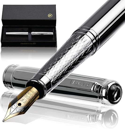 Silver Luxury fountain pen (Made In USA) fancy gift set for women, Chrome Finish, Professional executive pen gift set for men (Lux fountain Silver)