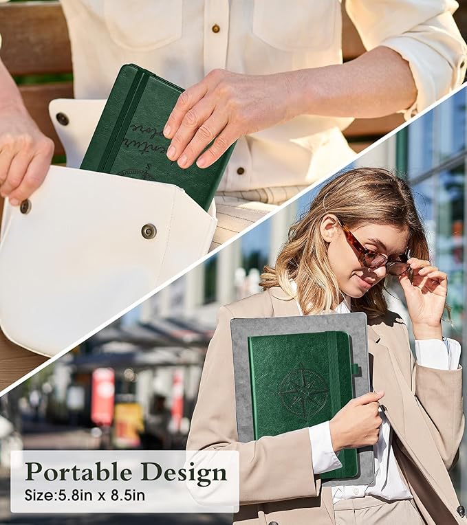 Lined Journal Notebook for Men Women, 160 Pages Ruled Paper, Inner Pocket, A5 Hardcover Vintage Leather Notebooks for Work, School, Travel Journaling, Daily Diary, Notepad 5.8" x 8.5" (Green)