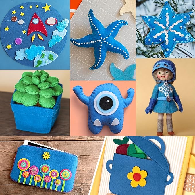 XSEINO 13 Rolls Blue Felt Fabric,8"x35"(20.5x90cm) 1.4mm Thick Soft Felt Fabric Sheet for Crafts,Blue Series Colors Soft Nonwoven Fabric,Fit for Decoration, Sewing, DIY Crafts
