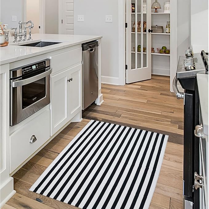 Black and White Striped Outdoor Rug Halloween Door Mat 27.5" x 43" Front Porch Rug Farmhouse Fall Layered Door Welcome Mat for Entryway/Home Entrance/Laundry Room