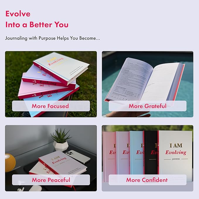 iAmEvolving Journal – Guided Gratitude & Goal Planner with Habit Tracker, Mindfulness Prompts & Daily Reflection | Undated 6-Month Self-Care & Wellness Notebook for Personal Growth (White)