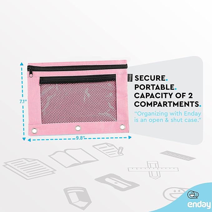 Enday Pink Pencil Pouch For 3 Ring Binder, Zippered Binder Pencil Pouches, 3 Ring Pencil Pouch for Binder, Pencil Case for Binder, Large Pencil Bags for School, Home, and Office