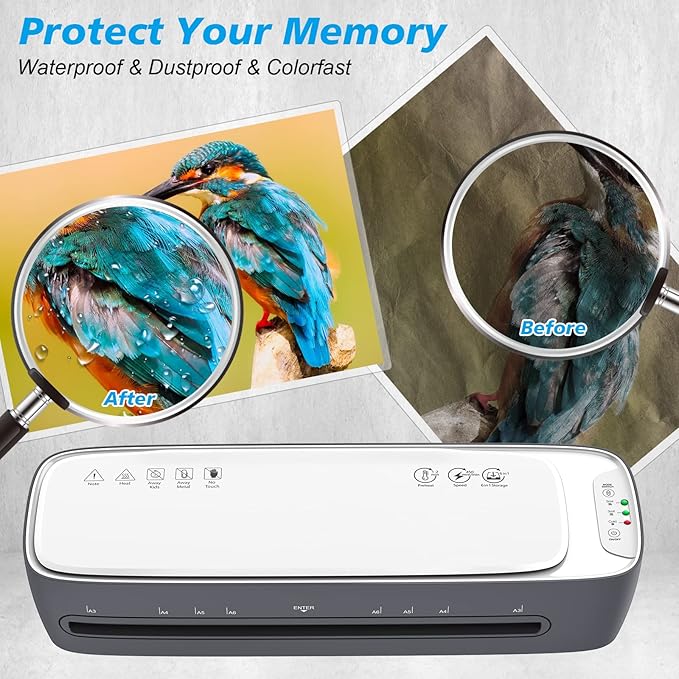 Laminator Machine 13-Inch Thermal Lamination with Laminating Sheets 9 in1 Office Desktop Laminate Machine, Portable A3 Laminater for Teachers Personal 60S Warm-Up Never Jam