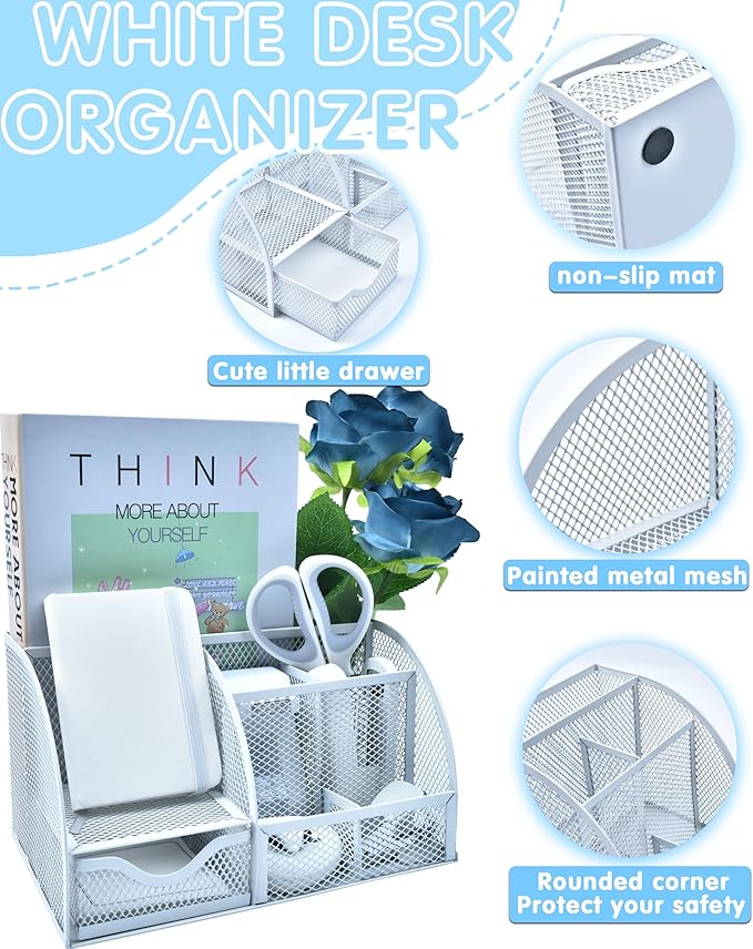 White Desk Accessories, 25Pcs White Office Supplies and Desk Organizers, with Tape Dispenser, Stapler, Staple Remover, Ect, Christmas Gifts