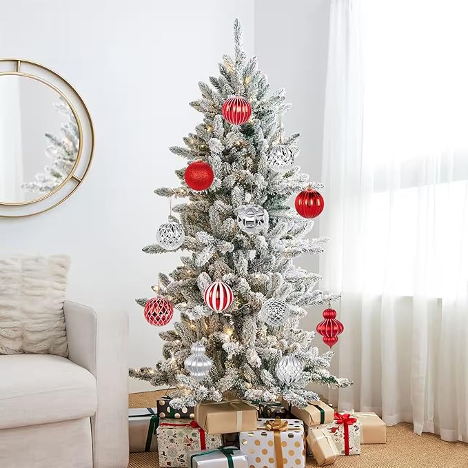 4" Christmas Ball Ornaments Set 12PCS Large Shatterproof Plastic Ornaments Christmas Tree Ball Hanging Ornaments for Xmas Tree Wedding Party Holiday Decorations - Silver, Red