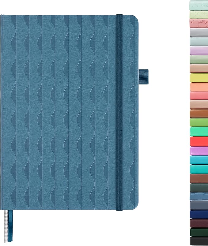 &And Per Se Dotted Journal Notebook for Women&Men with Pattern, A5 Leather Hardcover, 160 Pages 100GSM Thick Dotted Paper, 3 Sheets of Stickers Included(Blue)