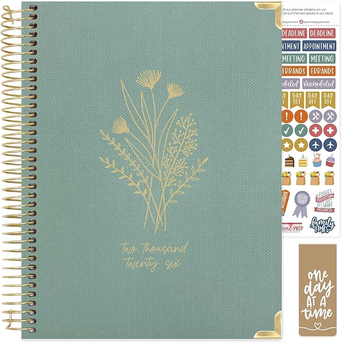 bloom daily planners HARDCOVER 2026 Planner (January to December) - 8.5” x 11” Weekly & Monthly Dated Agenda Organizer Book with Stickers & Tabs - Green Linen