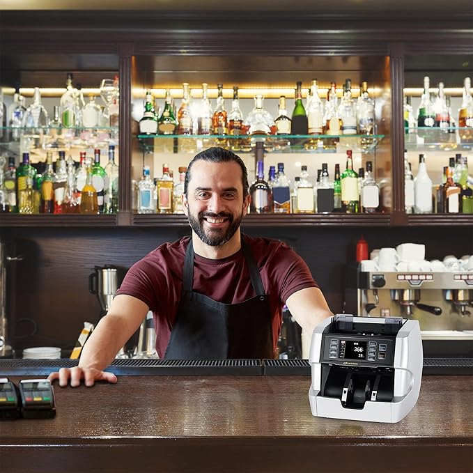 NUCOUN VC-7S Silver Bank Grade Money Counter Machine Mixed Denomination Value Counting Serial Number Multi Currency Enabled 2CIS/UV/IR/MG/MT Counterfeit Detection Cash Bill Value Counter