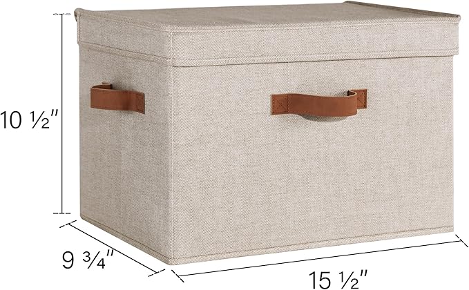 StorageWorks Fabric Storage Bins with Lid, Decorative Storage Boxes for Shelves, Stackable Closet Organizer Basket with Handles, Large, Brown and Beige, 2-Pack