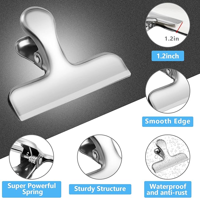 Chip Clips, 8 Pack Stainless Steel Chip Clips, Chip Clips Bag Clips Food Clips, Bag Clips for Food, Clips for Food Packages, Chip Bag Clips - Air Tight Seal, Heavy Duty Snack Clips Kitchen Clips