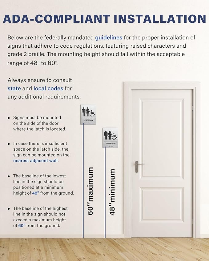 ADA-Mark Modern Restroom Sign for Business -2PK ADA Compliant Braille Bathroom Sign with Easy Installation - 6" W x 8" H