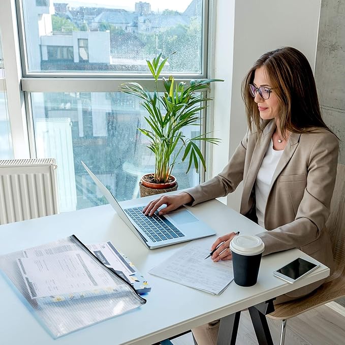 12 Pcs Plastic Mesh Zip File Bags, Waterproof Tear-Resistant Document File Folders, B4 Size Zipper Documents Pouch Document Organizer Bags for School Office Home Travel Storage(15.35×11.22Inch)