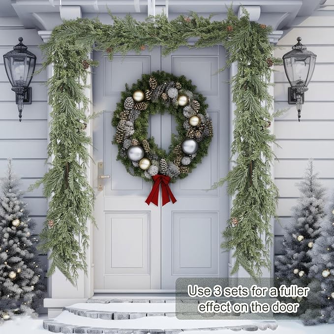 1 Pcs 6 ft Christmas Cedar Garland Greenery Realistic Cedar Pine Needles Garland Artificial Decoration for Table, Mantel, Wall, Home Winter Holiday Party Decor