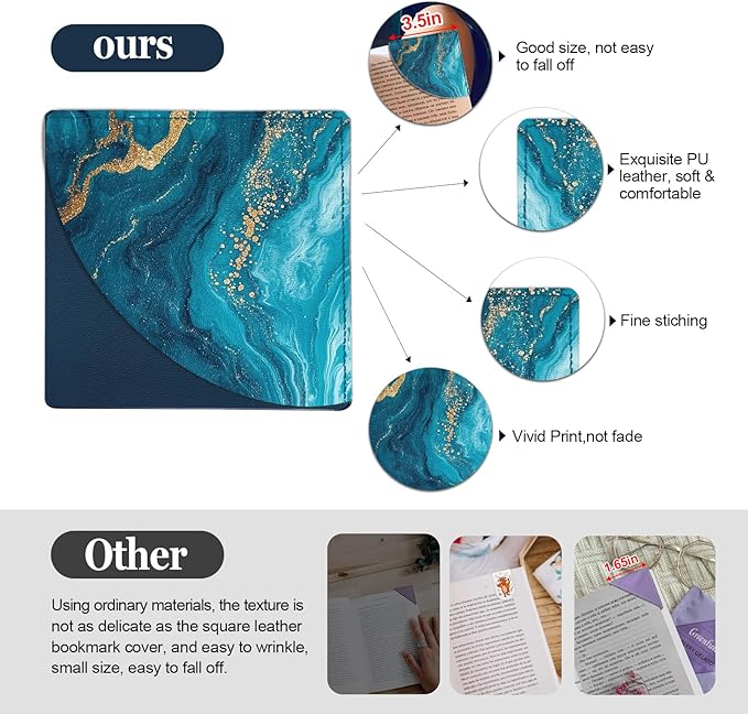 Marble Corner Bookmarks 4 Pcs, Personalized Leather Book Marks, School Book Accessories for Reading Lovers, Fun Page Markers for Women Men Girl Boy Teacher Student Kids Birthday Gifts