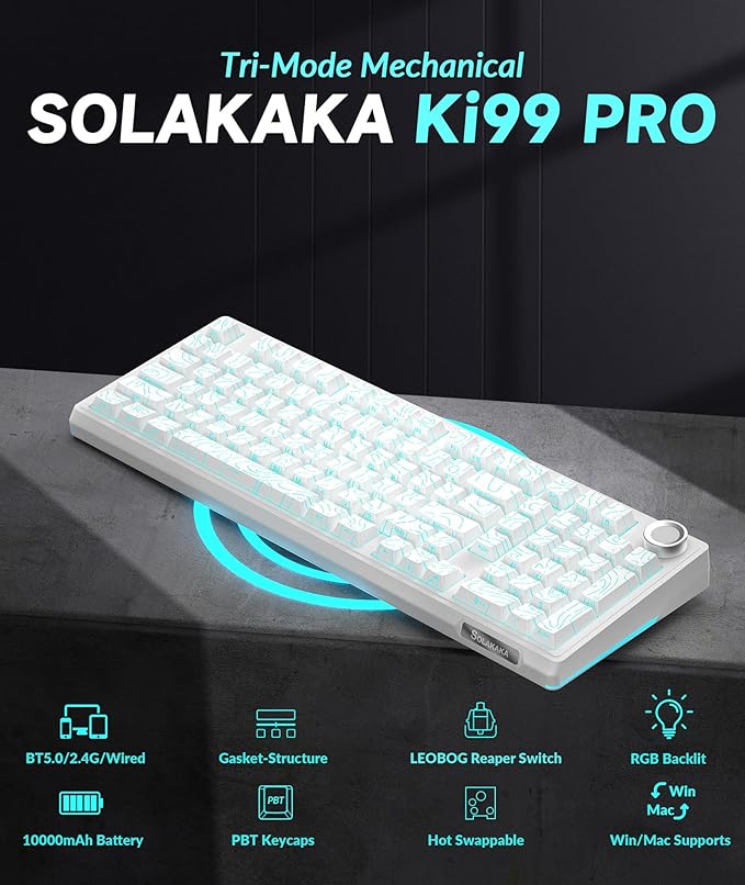 KI99 Pro 96% Wireless Mechanical Keyboard, RGB Gaming Keyboard, Hot-Swappable Pre-Lubed Switches, Gasket Structure Creamy Keyboards for Gamer/PC/Laptop (White)