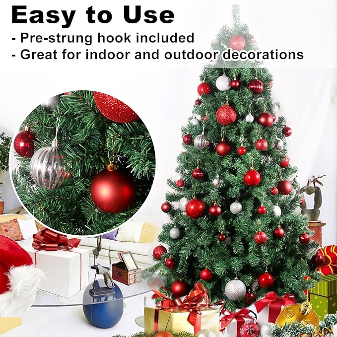Silver & Red 3.2" Large Christmas Balls - Christmas Tree Decoration Ornaments Shatterproof Hanging Balls for Birthday Halloween Holiday Wedding Decorations Set of 10pcs