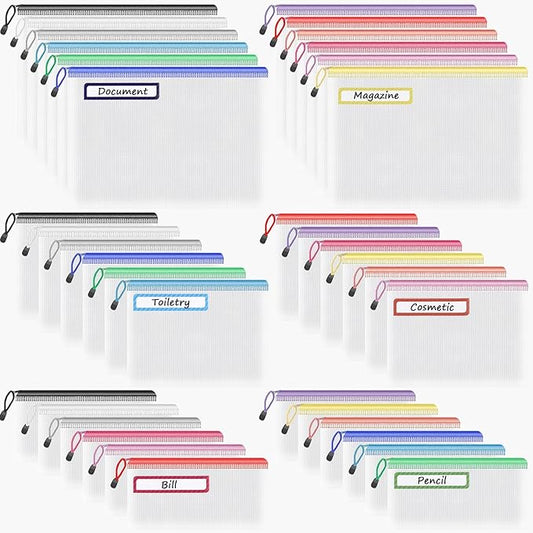 Umriox Mesh Zipper Pouch Bags, A4+A5+A6 (12 Colors, 36 Pack), Mesh Bags with Zipper, Storage Bags, Zipper Bags for Office Supplies Travel Storage