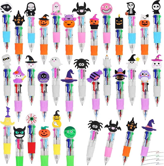 CZWZ 32Pcs Mini Multicolor Pens in One 4-in-1 Cute Pens Bulk for Kids, Ballpoint Pen for Birthdays and Children's Parties, Fun Gifts Assorted Ink Kawaii Pen(Halloween)