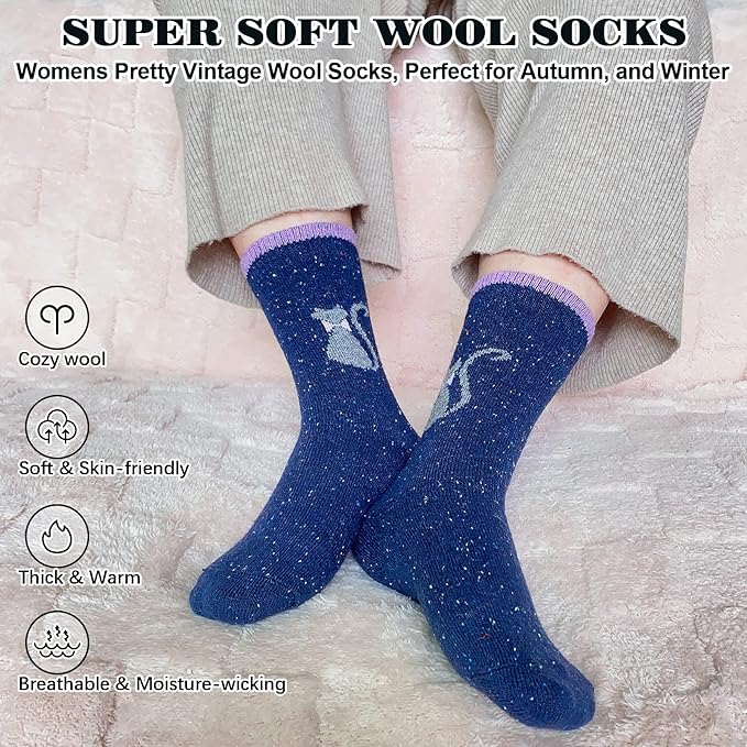 IIG Cute Warm Wool Socks for Women Super Cozy Thick Crew Winter Socks Gifts, 5 Pairs