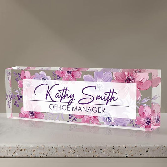 Personalized Name Plate for Desk, Custom Desk Name Plate, Acrylic Name Plate Office Desk Accessories, Personalized Office Gifts for Coworkers Teachers, Employee Appreciation Gifts (A-WaterColor4)