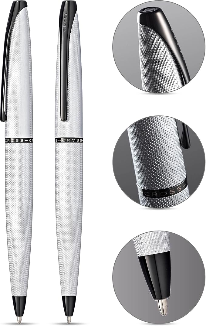 Cross ATX Refillable Ballpoint Pen Presented in a Luxury Gift Box - Medium Point, Black Ink, Sandblasted Chrome