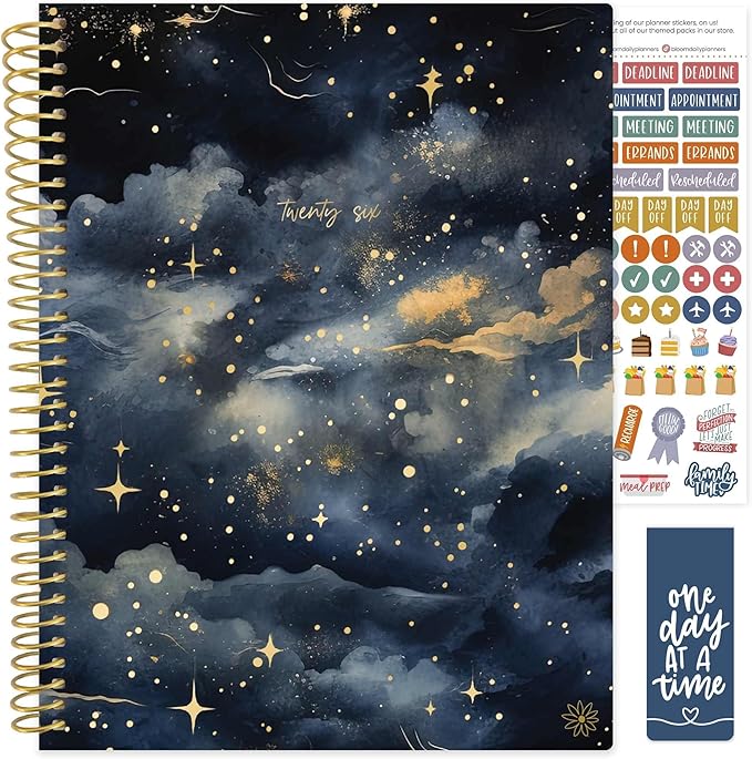 bloom daily planners 2026 Planner (January to December) - 8.5” x 11” Weekly & Monthly Dated Agenda Organizer Book with Stickers & Tabs - Flexible Soft Cover - Midnight Sky