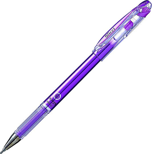 Pentel Arts Slicci Metallic 0.8 mm Needle Tip Gel Pen, Metallic Violet Ink, Box of 12 (BG208-MV)