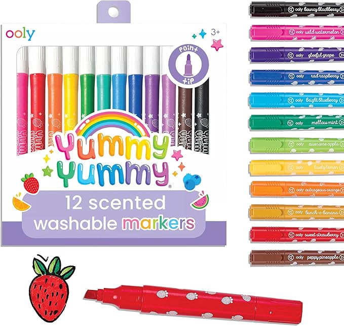 Ooly Yummy Yummy Scented Washable Markers Set of 12 - Scented Markers in 12 Classic Colors, Back to School Supplies