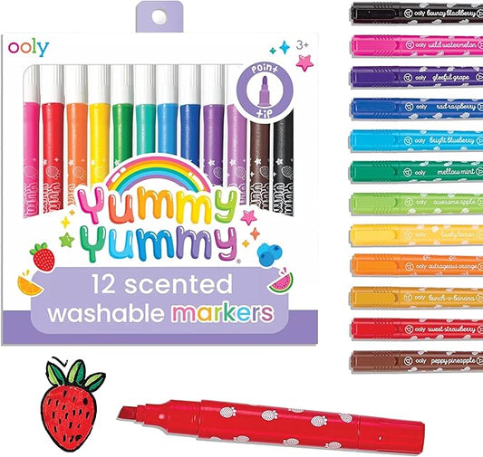 Ooly Yummy Yummy Scented Washable Markers Set of 12 - Scented Markers in 12 Classic Colors, Back to School Supplies