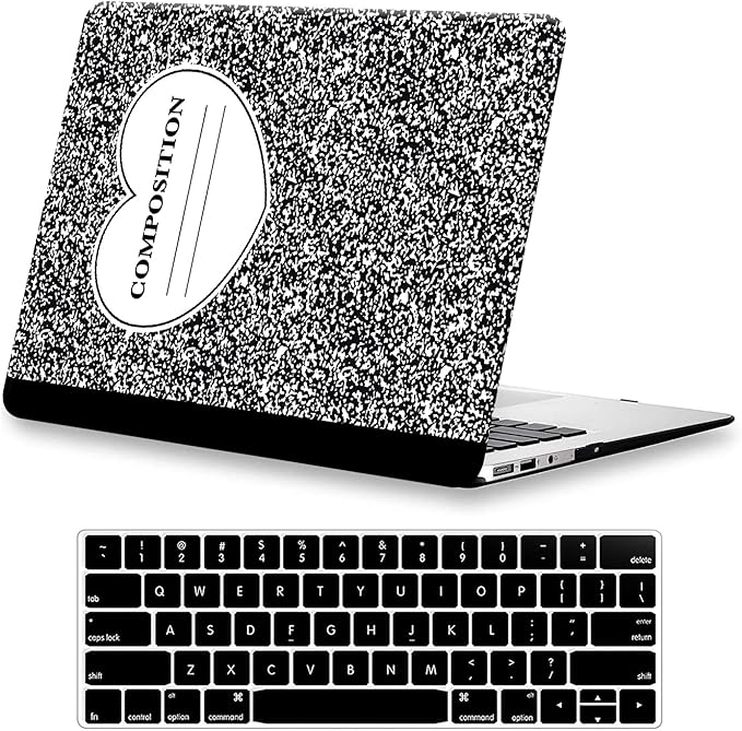 KEROM Compatible with MacBook Air 13 inch Case 2021 2020 2019 2018 Release M1 A2337 A2179 A1932, Protective Plastic Hard Shell Case & Keyboard Cover, Composition Book