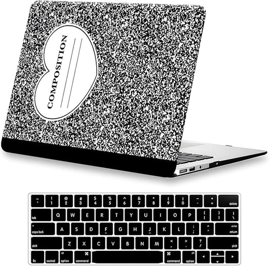 KEROM Compatible with MacBook Air 13 inch Case 2021 2020 2019 2018 Release M1 A2337 A2179 A1932, Protective Plastic Hard Shell Case & Keyboard Cover, Composition Book