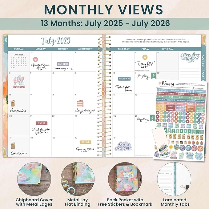 bloom daily planners HARDCOVER 2025-2026 (8.5" x 11") Academic Year Day Planner (July 2025 - July 2026) - Task Goal Organizer - Monthly & Weekly Inspirational Agenda Book - Painted Peonies