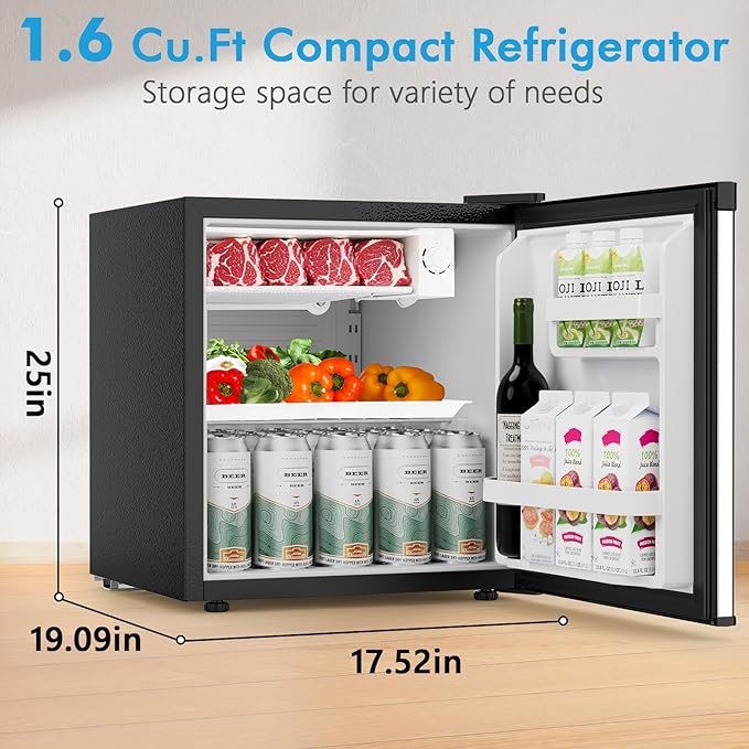 COWSAR 1.6 Cu.Ft Compact Fridge with Freezer, Refrigerator with 7 Temperature Settings, Energy-efficient Low Noise Small Refrigerator Suitable for Dorm, Office, Bar, RV, Bedroom, Commercial