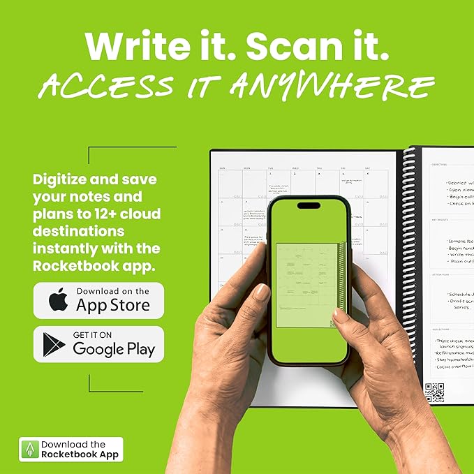 Rocketbook Fusion Hybrid Reusable Planner and Notebook in One, Additional Blank Pages, Goal and Project Tracker, Undated Planner, Executive Size 6x8.8, Teal (Pack of 1)