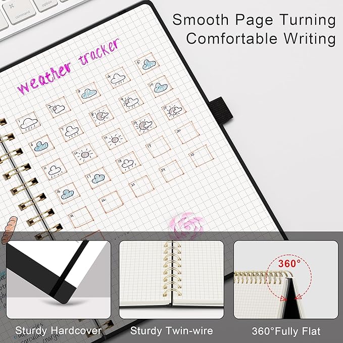 RETTACY Graph Grid Paper Notebook, 140 Pages, A5 Medium Size (5.7'' x 8.3''), 5 Squares per Inch, Hardcover, 100 GSM Thick Paper, for School, Students, Math, Engineering (Black)