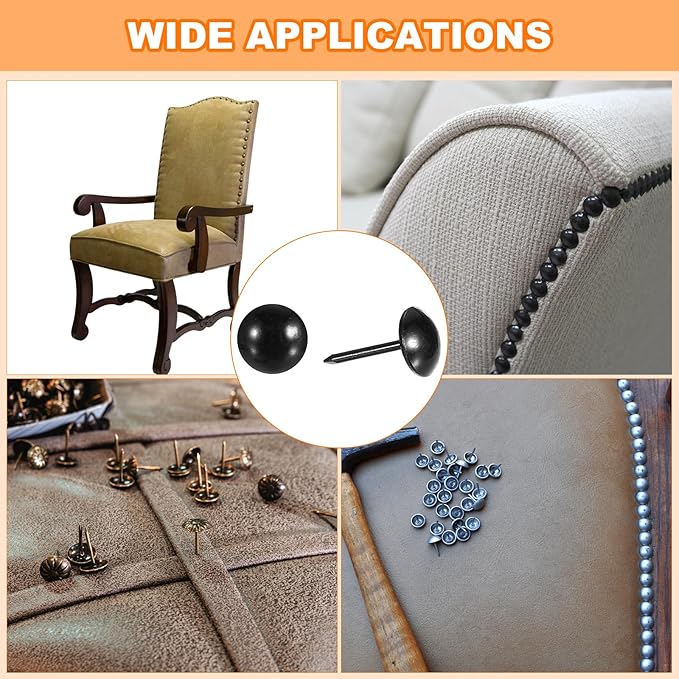 uxcell Upholstery Tacks Nail Pins Furniture, 250Pcs 9.5x17mm Thumb Tack Pins Assortment Kit Carbon Steel for Home Sofa DIY Decorative Nail Heads Nails, Black