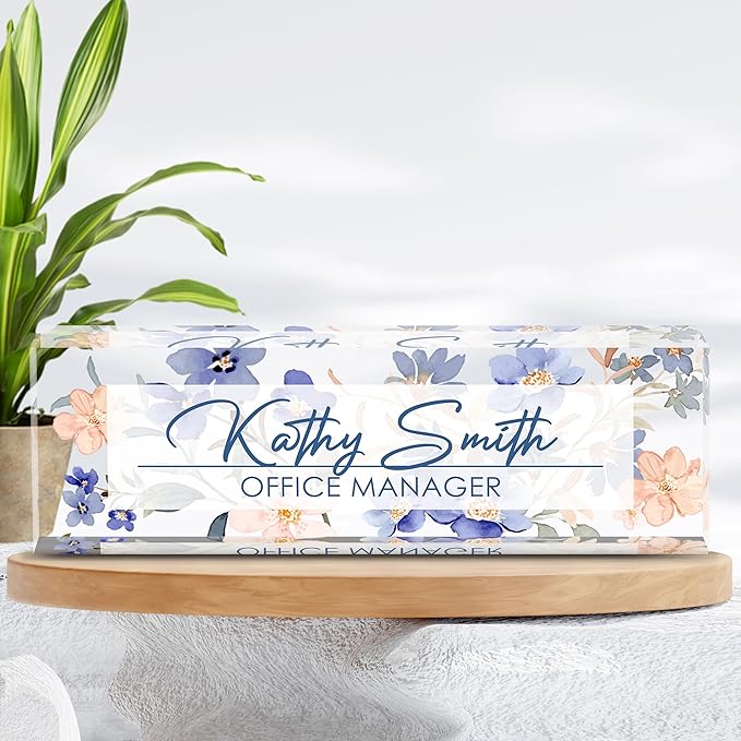 Personalized Name Plate for Desk, Custom Desk Name Plate, Acrylic Name Plate Office Desk Accessories, Personalized Office Gifts for Coworkers Teachers, Employee Appreciation Gifts (A-WaterColor2)