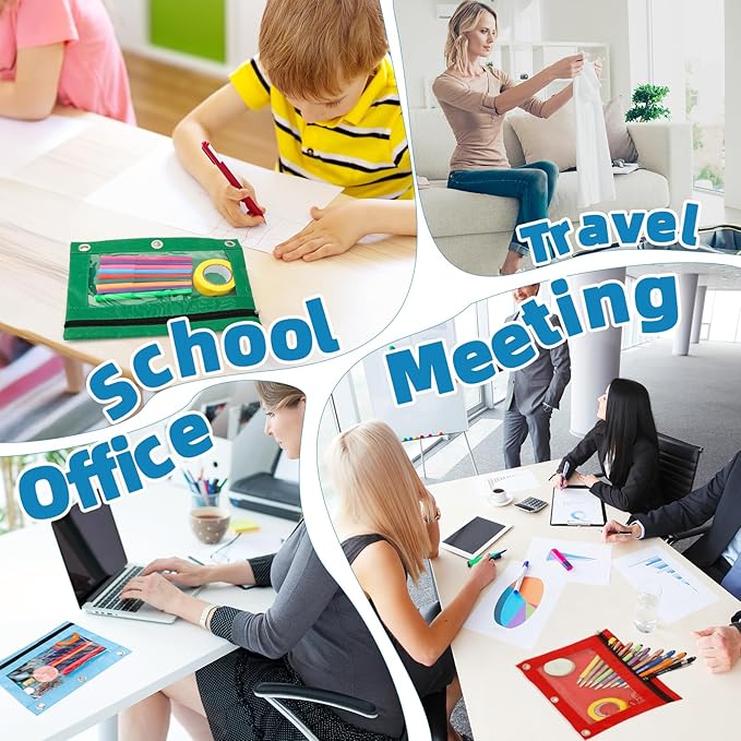 Pencil Pouch for 3 Ring Binder, 6 Pack Pencil Bags with Zipper, Large Capacity Pencil Case for Binder Assorted Color Pencil Case Pouch with Clear Window and Grommets Pencil Pocket for Office Supplies