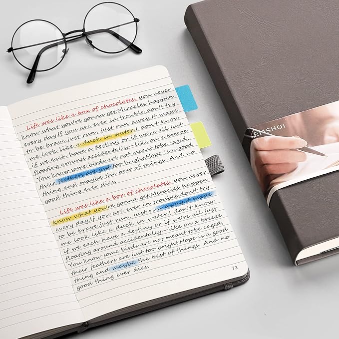 EMSHOI A5 Lined Journal Notebook - 120gsm Thick PU Leather Hardcover with Sticky Notes, 256 Numbered College Ruled Notebook for Work, School & Writing, 5.75" x 8.38" Dark Grey