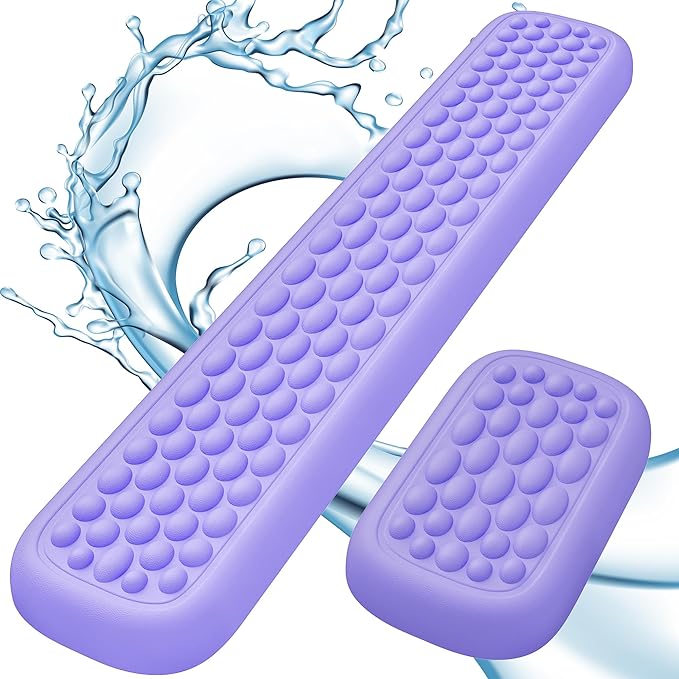 Lekvey Ergonomic Keyboard Wrist Rest, Waterproof PU Leather Wrist Pad with Memory Foam Massage Points, Durable Carpal Tunnel Support for Office/Gaming, Typing Pain Relief, Easy-Clean, Purple