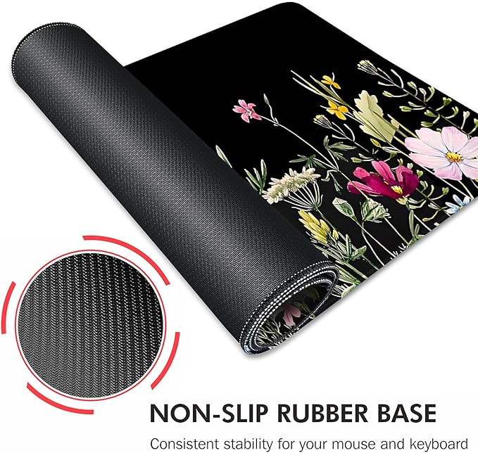 Gaming Mouse Mat Forest Background Pattern XXL XL Large Mouse Mat Long Extended Mouse Pad Desk Mat Non-Slip Rubber Mice Pads Stitched Edges Thin Pad (Floral)