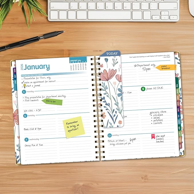 HARDCOVER 2026 Planner, 7"x9": 14 Months (November 2025 - December 2026), Daily Weekly Monthly Planner, Yearly Agenda, Bookmark, Pocket Folder and Sticky Note Set (Colorful Botanicals)