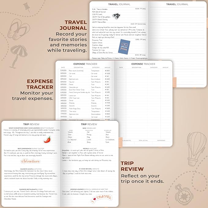 Clever Fox Travel Journal – Vacation & Trip Organizer with Budget Plan, Packing List, Travelling Expense Tracker, A5 (Rose Gold)