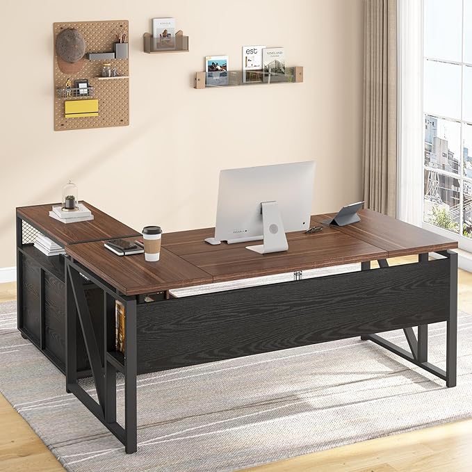 Tribesigns Office Desk with Drawers Sets, 63 inches L Shaped Computer Desk with Mobile File Cabinet,Big Executive Desk for Home Office Furniture Sets (Dark Brown, 63-inch)