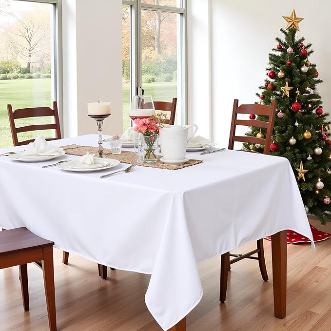 sancua Rectangle Tablecloth - 54 x 120 Inch - Water Resistant Spill Proof Washable Polyester Table Cloth, Decorative Fabric Table Cover for Dining Tables, Buffet Parties and Camping, White