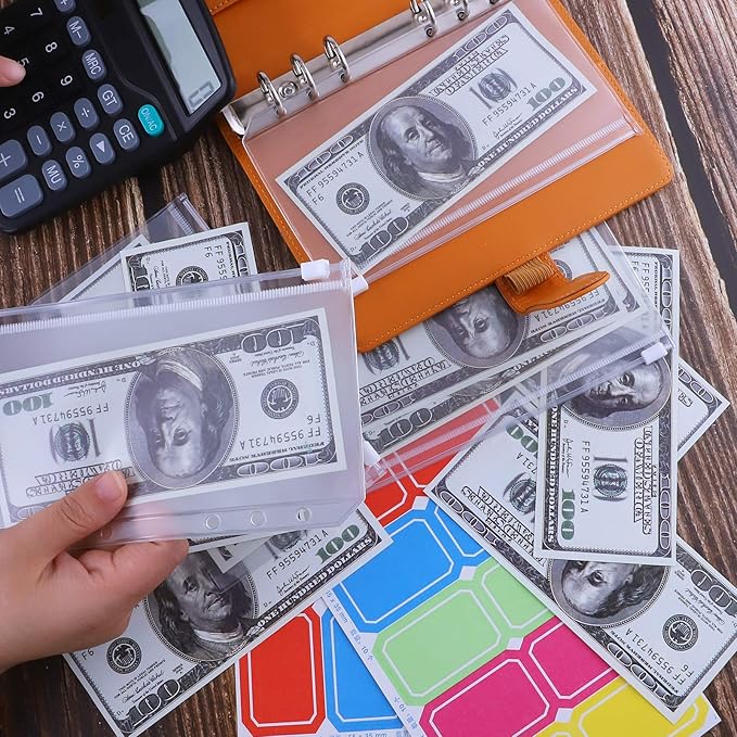 Antner Budget Binder with Zipper Envelopes, Money Organizer for Cash, Cash Envelopes for Budgeting, Budget Planner Savings Binder with Cash Envelopes & Colorful Stickers for Money Saving, Dark Yellow